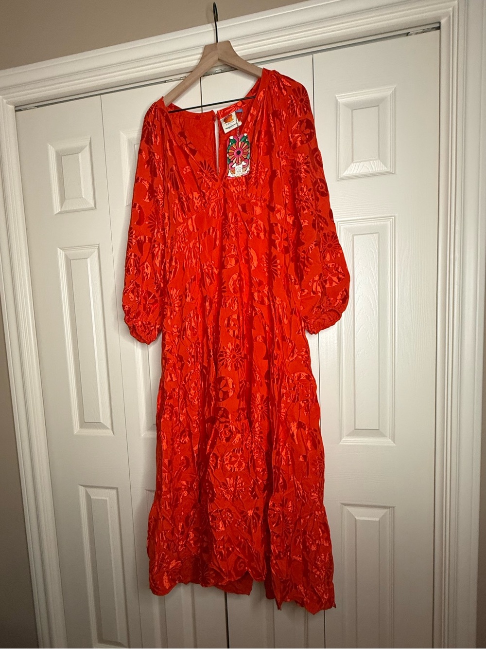 FARM Rio Long-Sleeve V-Neck Jacquard Maxi Dress, size L NWT - Picture 7 of 9